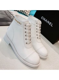 Replica Chanel Calfskin Metal Logo Flat Short Boot White 2019 Collection AQ00690