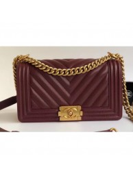 Replica Chanel Caviar Leather Chevron Boy Flap Medium Bag Burgundy/Gold AQ01730