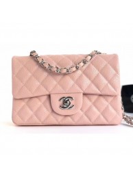 Replica Chanel Caviar Leather Small Classic Flap Bag A1116 Light Pink/Silver AQ03612