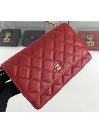 Replica Chanel Caviar Leather Wallet On Chain WOC Bag A33814 Red 2019 AQ03496