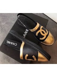 Replica Chanel CC Logo Espadrilles Sandals Black/Gold AQ04192