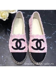 Replica Chanel CC Logo Tweed Fabric Espadrilles G34436 Pink 2019 AQ01026