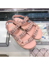 Replica Chanel Chain Leather Strap Flat Sandals Pink 2020 Collection AQ03875