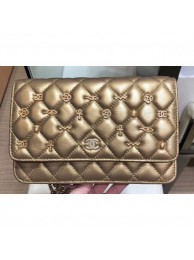 Replica Chanel Charms Wallet On Chain WOC Bag Metallic Gold 2019 AQ03346