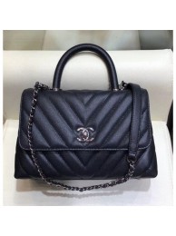 Replica Chanel Chevron Grained Calfskin Small Flap Bag with Top Handle A92990 Black 2018 AQ00763