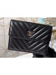 Replica Chanel Chevron Small Flap Wallet 31581 Lambskin Black AQ01769