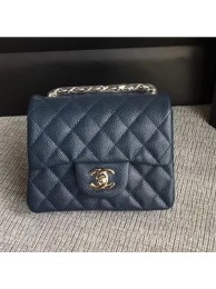 Replica Chanel Classic Flap Mini Bag A1115 in Caviar Leather Sapphire with Silver Hardware AQ02286