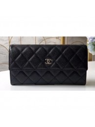 Replica Chanel Classic Long Flap Wallet 31502 Grained Calfskin Black AQ01424