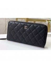 Replica Chanel Classic Long Zipped Wallet 31507 Grained Calfskin Black/Silver AQ01254