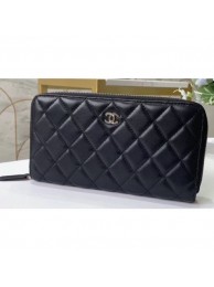 Replica Chanel Classic Long Zipped Wallet 31507 Lambskin Black/Silver AQ02094