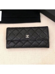 Replica Chanel Classic Quilted Grained Leather Flap Wallet A50096 Black/Silver Collection AQ01664