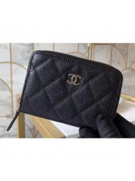 Replica Chanel Classic Small Zipped Coin Purse 69272 Grained Calfskin Black/Silver AQ00534