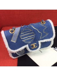 Replica Chanel Cotton and Shearling Sheepskin Flap Bag AS0875 Blue 2019 Collection AQ04111