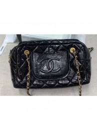 Replica Chanel Crinkled Calfskin Bowling Bag Black 2020 AQ03564