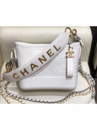 Replica Chanel Crocodile Embossed Calfskin Gabrielle Small Hobo Bag AS0865 White 2019 AQ01522