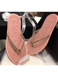 Replica Chanel Denim Chain Thong Sandals Pink 2020 AQ00818