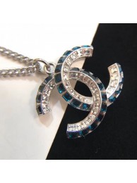 Replica Chanel Double Square Crystal CC Pendant Necklace Crystal White/Dark Blue 2019 Collection AQ02070