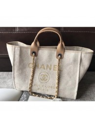Replica Chanel Golden Silk Thread Deauville Canvas Shopping Bag Beige 2018 AQ02214