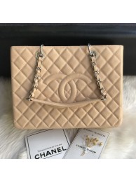 Replica Chanel Grained Calfskin Grand Shopping Tote GST Bag Beige/Silver Collection AQ02509