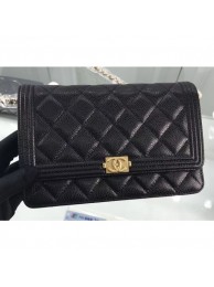 Replica Chanel Grained Leather Boy Wallet On Chain WOC Bag A80287 Black/Gold AQ00740
