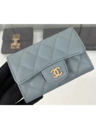 Replica Chanel Grained Leather Classic Flap Card Holder A80799 Gray/Gold AQ00722