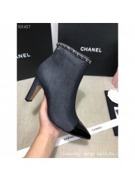 Replica Chanel Heel Chain Ankle Boots Denim Black 2020 AQ01833