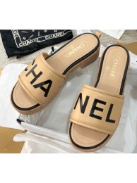 Replica Chanel Heel Logo Mules Lambskin Beige 2020 AQ02822