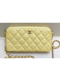 Replica Chanel Iridescent Pearl Caviar Classic Clutch with Chain Bag A82527 Yellow 2019 AQ02480