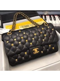 Replica Chanel Lambskin 18k Charms Medium Classic Flap Bag A01112 Black 2018(Gold-Tone Metal) Collection AQ01200