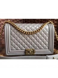 Replica Chanel Lambskin Boy Flap New Medium Bag Gray/Gold AQ01158