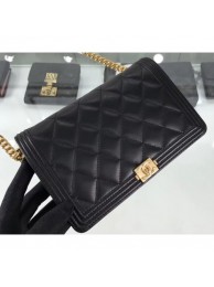 Replica Chanel Lambskin Boy Wallet On Chain WOC Bag A81969 Black/Gold 2019 AQ01826