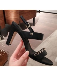 Replica Chanel Lambskin Chain Heel Sandals Black 2020 Collection AQ03473