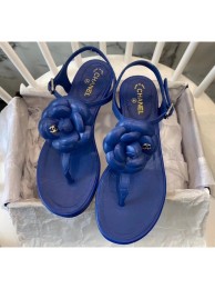 Replica Chanel Lambskin Classic Camellia Thong Sandals Blue 2020 Collection AQ03406