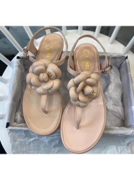 Replica Chanel Lambskin Classic Camellia Thong Sandals Nude 2020 Collection AQ02688