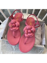 Replica Chanel Lambskin Classic Camellia Thong Sandals Pink 2020 Collection AQ04171