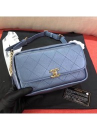 Replica Chanel Metallic Leather Belt Bag/Waist Bag AS0142 Blue 2019 Collection AQ02399