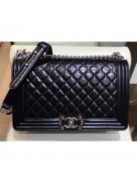 Replica Chanel New Medium Metallic Crumpled Waxy Leather Resin Boy Flap Shoulder Bag Black AQ04054