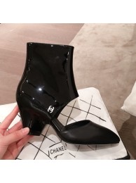 Replica Chanel Patent Calfskin Mary Jane Open Ankle Short Boots G35431 All Black 2020 Collection AQ03230