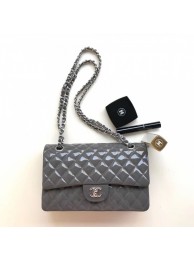 Replica Chanel Patent Calfskin Medium Classic Flap Bag A1112 Grey（Silver Hardware） Collection AQ00654