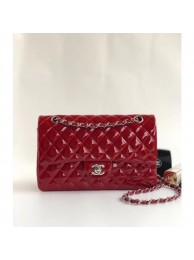 Replica Chanel Patent Calfskin Medium Classic Flap Bag A1112 Red（Silver Hardware） Collection AQ01315