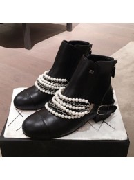Replica Chanel Pearl Chain Buckle Short Boots Black 2019 Collection AQ04383