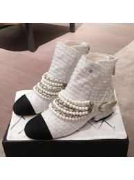 Replica Chanel Pearl Chain Buckle Short Boots White 2019 Collection AQ03162