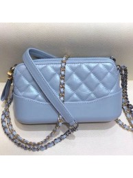 Replica Chanel Pearl Glossy Quilted Vintage Leather Gabrielle Clutch with Chain A94505 Blue 2019 Collection AQ01725