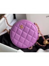 Replica Chanel Pearl on Chain Round Clutch with Chain Bag Mauve 2020 AQ03109