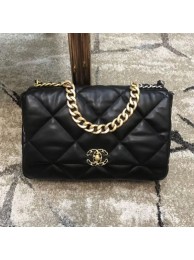 Replica Chanel Quilted Goatskin 19 Maxi Flap Bag AS1162 Black 2019 Collection AQ02224