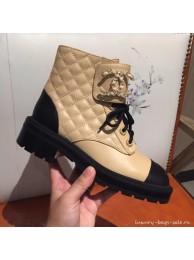 Replica Chanel Quilted Lambskin Chain CC Lace-ups Short Boots G36424 Beige 2020 Collection AQ03321