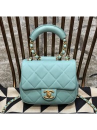 Replica Chanel Quilted Lambskin Small Flap Bag with Ring Top Handle AS1357 Blue 2020 Collection AQ04375