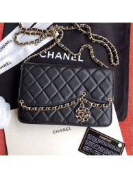 Replica Chanel Quilted Lambskin Tassel Wallet on Chain WOC AP0278 Black 2019 Collection AQ00564
