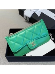 Replica Chanel Quilted Lambskin Zipped Classic Card Holder AP0767 Green 2019 Collection AQ04395