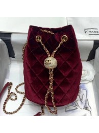 Replica Chanel Quilted Velvet Drawstring Bucket Bag with Crystal Ball Charm AS1894 Burgundy 2020 Collection AQ00695